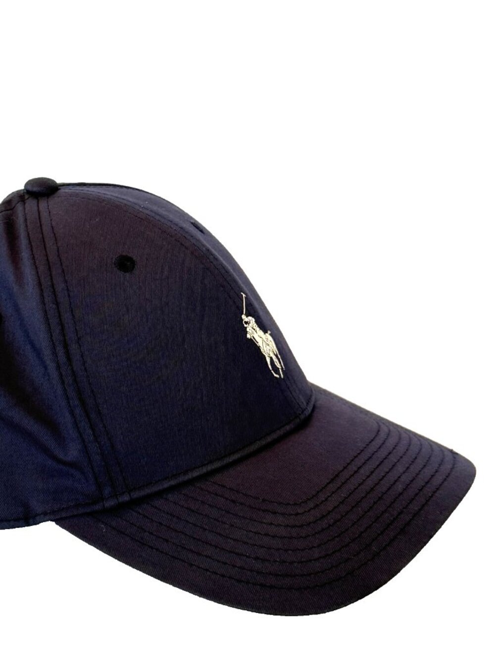POLO RALPH LAUREN CAP HAT NAVY BLUE PONY SPELLOUT LOGO PRINT STRAPBACK MENS OS